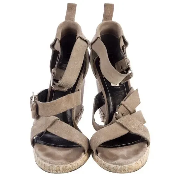 Authentic Balenciaga Gray Suede Espadrille Strappy Wedge Sandals Size EU 41 - Picture 2 of 7